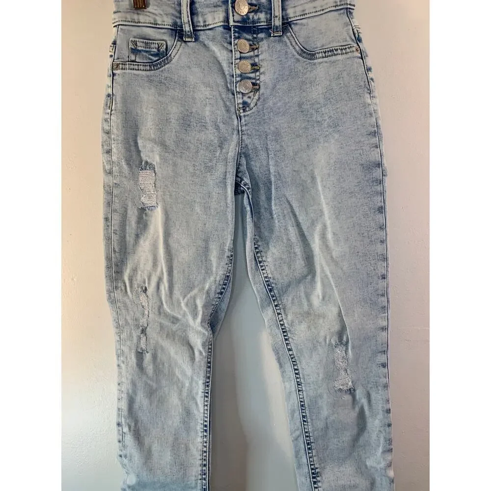 JUSTICE Girl’s Snap Button High Rise Distressed Jeggings / Size: 12